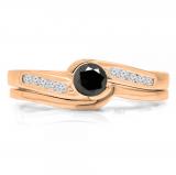 0.50 Carat (ctw) 10K Rose Gold Round Black & White Diamond Ladies Bridal Engagement Ring Set Matching Band 1/2 CT