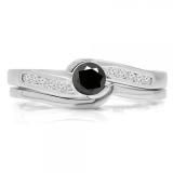 0.50 Carat (ctw) 14K White Gold Round Black & White Diamond Ladies Bridal Engagement Ring Set Matching Band 1/2 CT