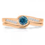0.50 Carat (ctw) 18K Rose Gold Round Blue & White Diamond Ladies Bridal Engagement Ring Set Matching Band 1/2 CT