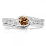 0.50 Carat (ctw) 14K White Gold Round Champagne & White Diamond Ladies Bridal Engagement Ring Set Matching Band 1/2 CT