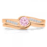 0.50 Carat (ctw) 10K Rose Gold Round Pink Sapphire & White Diamond Ladies Bridal Engagement Ring Set Matching Band 1/2 CT