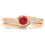 0.50 Carat (ctw) 10K Rose Gold Round Red Ruby & White Diamond Ladies Bridal Engagement Ring Set Matching Band 1/2 CT