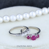 1.80 Carat (ctw) 10K White Gold Round Red Ruby & White Diamond Ladies Bridal 3 Stone Engagement Ring With Matching Band Set