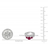 1.80 Carat (ctw) 10K White Gold Round Red Ruby & White Diamond Ladies Bridal 3 Stone Engagement Ring With Matching Band Set
