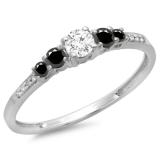 0.40 Carat (ctw) 14K White Gold Round Cut Black & White Diamond Ladies Bridal 5 Stone Engagement Ring