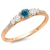 0.40 Carat (ctw) 10K Rose Gold Round Cut Blue & White Diamond Ladies Bridal 5 Stone Engagement Ring