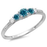 0.40 Carat (ctw) 14K White Gold Round Cut Blue & White Diamond Ladies Bridal 5 Stone Engagement Ring