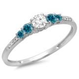 0.40 Carat (ctw) 14K White Gold Round Cut Blue & White Diamond Ladies Bridal 5 Stone Engagement Ring
