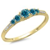 0.40 Carat (ctw) 14K Yellow Gold Round Cut Blue & White Diamond Ladies Bridal 5 Stone Engagement Ring