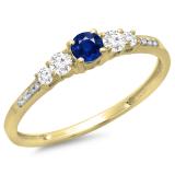 0.40 Carat (ctw) 10K Yellow Gold Round Cut Blue Sapphire & White Diamond Ladies Bridal 5 Stone Engagement Ring