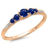 0.40 Carat (ctw) 14K Rose Gold Round Cut Blue Sapphire & White Diamond Ladies Bridal 5 Stone Engagement Ring