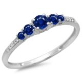 0.40 Carat (ctw) 14K White Gold Round Cut Blue Sapphire & White Diamond Ladies Bridal 5 Stone Engagement Ring