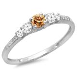 0.40 Carat (ctw) 10K White Gold Round Cut Champagne & White Diamond Ladies Bridal 5 Stone Engagement Ring
