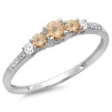 0.40 Carat (ctw) 10K White Gold Round Cut Champagne & White Diamond Ladies Bridal 5 Stone Engagement Ring