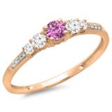 0.40 Carat (ctw) 10K Rose Gold Round Cut Pink Sapphire & White Diamond Ladies Bridal 5 Stone Engagement Ring
