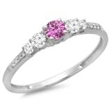 0.40 Carat (ctw) 10K White Gold Round Cut Pink Sapphire & White Diamond Ladies Bridal 5 Stone Engagement Ring