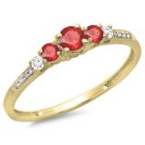 0.40 Carat (ctw) 14K Yellow Gold Round Cut Red Ruby & White Diamond Ladies Bridal 5 Stone Engagement Ring