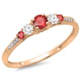 0.40 Carat (ctw) 18K Rose Gold Round Cut Red Ruby & White Diamond Ladies Bridal 5 Stone Engagement Ring