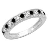 0.55 Carat (ctw) 10K White Gold Round Cut Black & White Diamond Ladies Milgrain Anniversary Wedding Stackable Band 1/2 CT