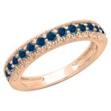 0.55 Carat (ctw) 10K Rose Gold Round Cut Blue Diamond Ladies Milgrain Anniversary Wedding Stackable Band 1/2 CT