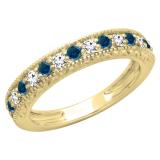 0.55 Carat (ctw) 18K Yellow Gold Round Cut Blue & White Diamond Ladies Milgrain Anniversary Wedding Stackable Band 1/2 CT