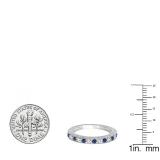 0.55 Carat (ctw) 10K White Gold Round Cut Blue Sapphire & White Diamond Ladies Milgrain Anniversary Wedding Stackable Band 1/2 CT