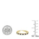 0.55 Carat (ctw) 18K Yellow Gold Round Cut Blue Sapphire & White Diamond Ladies Milgrain Anniversary Wedding Stackable Band 1/2 CT