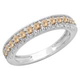 0.55 Carat (ctw) 10K White Gold Round Cut Champagne Diamond Ladies Milgrain Anniversary Wedding Stackable Band 1/2 CT