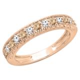 0.55 Carat (ctw) 10K Rose Gold Round Cut Champagne & White Diamond Ladies Milgrain Anniversary Wedding Stackable Band 1/2 CT