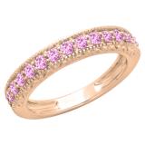 0.55 Carat (ctw) 10K Rose Gold Round Cut Pink Sapphire Ladies Milgrain Anniversary Wedding Stackable Band 1/2 CT
