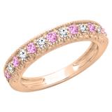 0.55 Carat (ctw) 10K Rose Gold Round Cut Pink Sapphire & White Diamond Ladies Milgrain Anniversary Wedding Stackable Band 1/2 CT