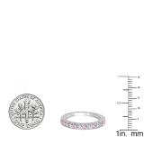0.55 Carat (ctw) 10K White Gold Round Cut Pink Sapphire & White Diamond Ladies Milgrain Anniversary Wedding Stackable Band 1/2 CT