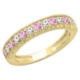 0.55 Carat (ctw) 10K Yellow Gold Round Cut Pink Sapphire & White Diamond Ladies Milgrain Anniversary Wedding Stackable Band 1/2 CT