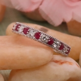 0.55 Carat (ctw) 14K White Gold Round Cut Red Ruby & White Diamond Ladies Milgrain Anniversary Wedding Stackable Band 1/2 CT