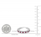 0.55 Carat (ctw) 14K White Gold Round Cut Red Ruby & White Diamond Ladies Milgrain Anniversary Wedding Stackable Band 1/2 CT
