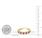 0.55 Carat (ctw) 14K Yellow Gold Round Cut Red Ruby & White Diamond Ladies Milgrain Anniversary Wedding Stackable Band 1/2 CT