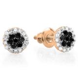 0.30 Carat (ctw) 10K Rose Gold Black & White Diamond Ladies Cluster Flower Stud Earrings 1/3 CT