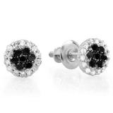 0.30 Carat (ctw) 10K White Gold Black & White Diamond Ladies Cluster Flower Stud Earrings 1/3 CT