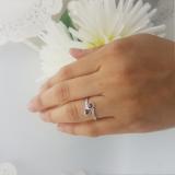 0.15 Carat (ctw) Sterling Silver Round Blue Sapphire & White Diamond Ladies Bridal Double Heart Promise Ring