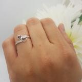0.15 Carat (ctw) Sterling Silver Round Blue Sapphire & White Diamond Ladies Bridal Double Heart Promise Ring