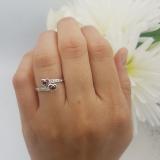 0.15 Carat (ctw) Sterling Silver Round Blue Sapphire & White Diamond Ladies Bridal Double Heart Promise Ring