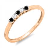0.15 Carat (ctw) 14K Rose Gold Round Black & White Diamond Ladies 5 Stone Anniversary Wedding Band Ring