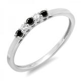0.15 Carat (ctw) 14K White Gold Round Black & White Diamond Ladies 5 Stone Anniversary Wedding Band Ring