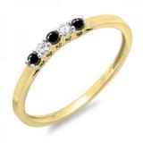 0.15 Carat (ctw) 14K Yellow Gold Round Black & White Diamond Ladies 5 Stone Anniversary Wedding Band Ring