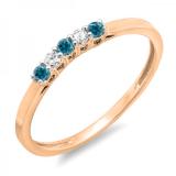 0.15 Carat (ctw) 10K Rose Gold Round Blue & White Diamond Ladies 5 Stone Anniversary Wedding Band Ring