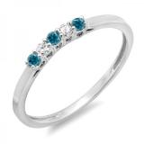 0.15 Carat (ctw) 14K White Gold Round Blue & White Diamond Ladies 5 Stone Anniversary Wedding Band Ring
