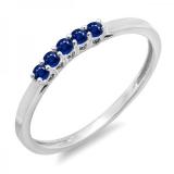 0.15 Carat (ctw) 14K White Gold Round Blue Sapphire Ladies 5 Stone Anniversary Wedding Band Ring