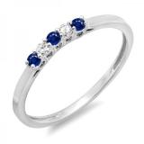 0.15 Carat (ctw) 14K White Gold Round Blue Sapphire & White Diamond Ladies 5 Stone Anniversary Wedding Band Ring