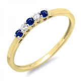 0.15 Carat (ctw) 14K Yellow Gold Round Blue Sapphire & White Diamond Ladies 5 Stone Anniversary Wedding Band Ring