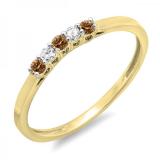 0.15 Carat (ctw) 14K Yellow Gold Round Champagne & White Diamond Ladies 5 Stone Anniversary Wedding Band Ring